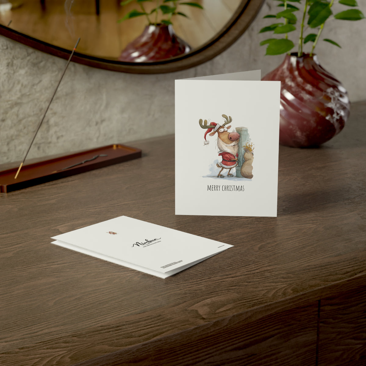 Funny Reindeer Christmas Card – Cute Santa Reindeer Holiday Greeting Card, Humorous Merry Christmas Card