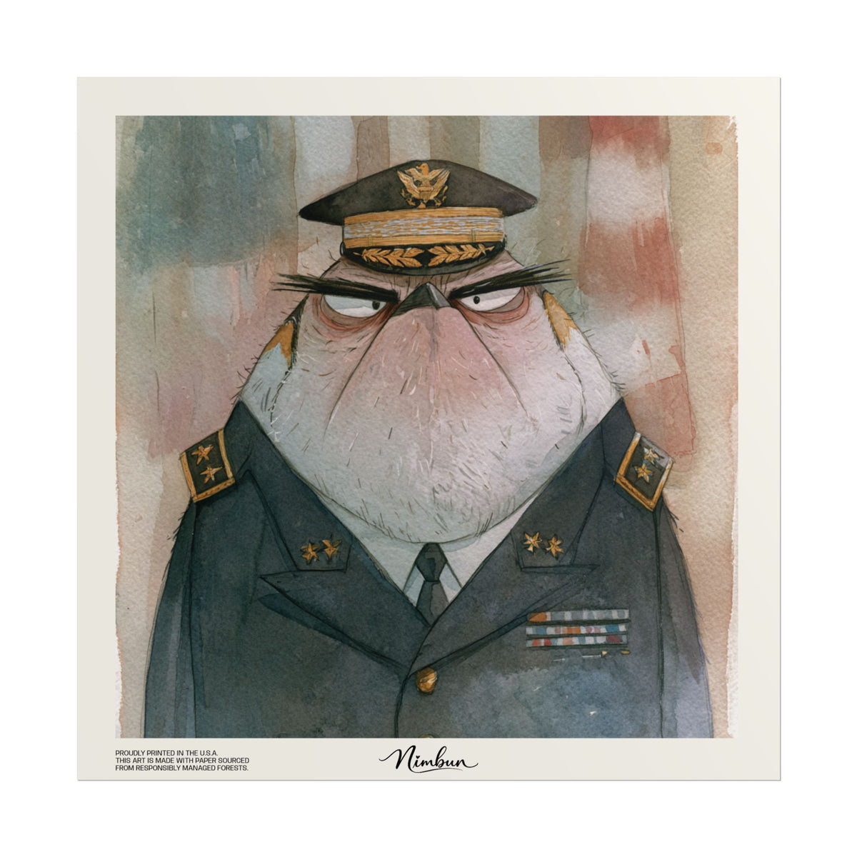 General Penguin Wall Art – Funny Military Penguin Portrait Print, Commander Animal Wall Decor - Nimbun Art - Frame not included