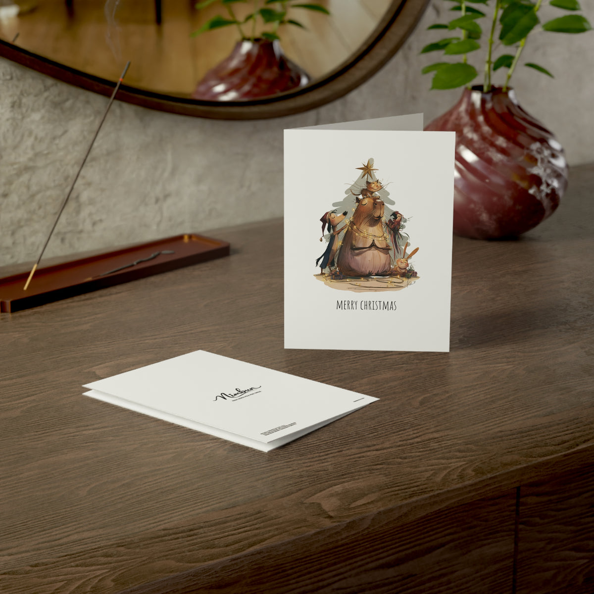 Cute Animal Christmas Card – Merry Christmas Greeting Card with Woodland Animals, Whimsical Holiday Card