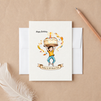 Birthday Card – Cute Happy Birthday Greeting Card, Folded Birthday Card with Fun Celebration Illustration