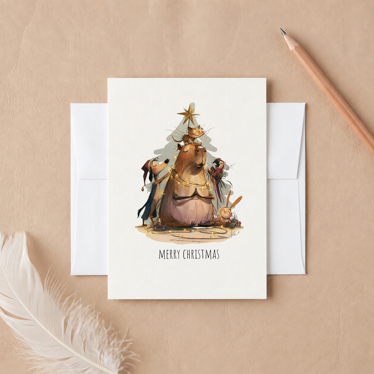 Cute Animal Christmas Card – Merry Christmas Greeting Card with Woodland Animals, Whimsical Holiday Card