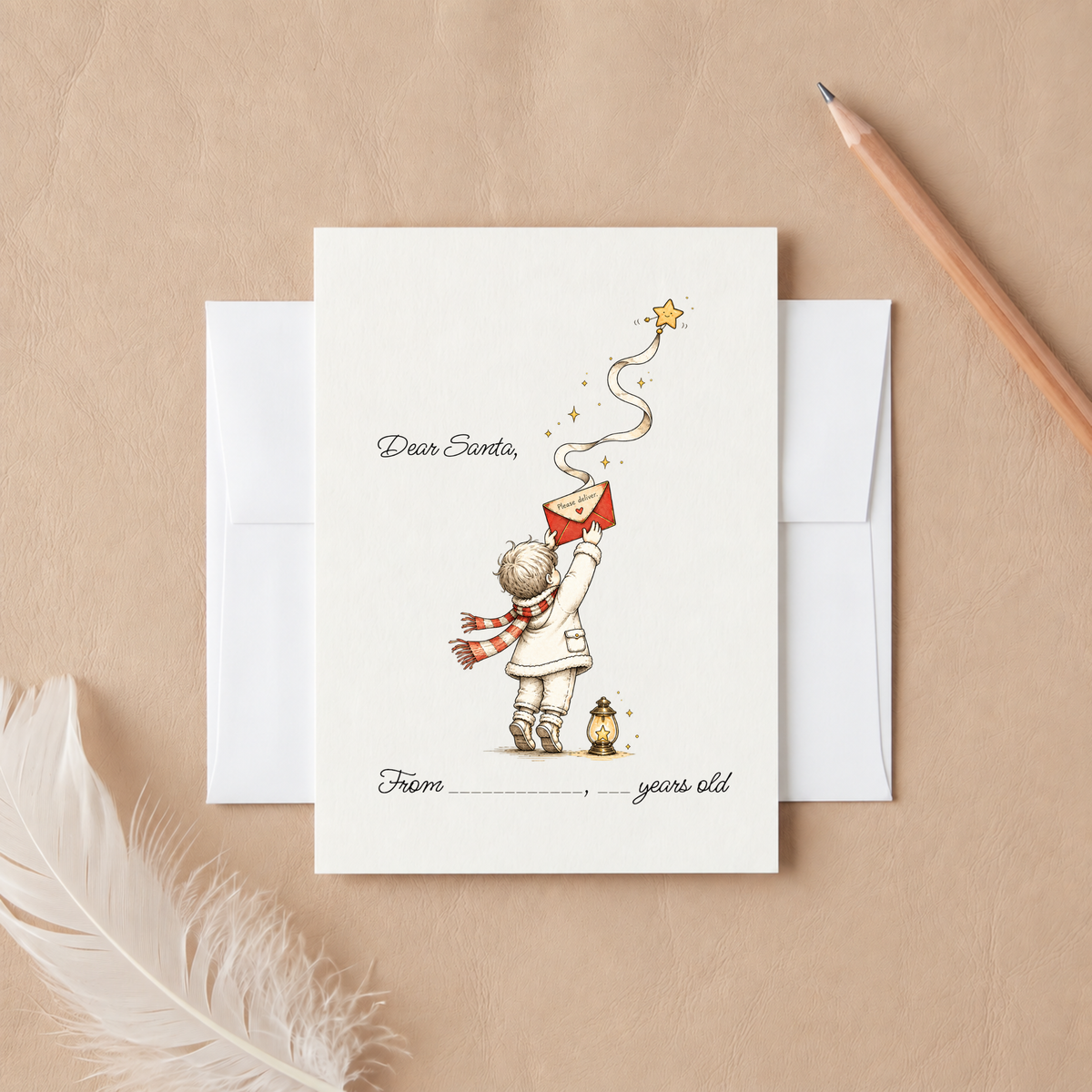 Dear Santa Card – Letter to Santa Christmas Card for Kids, Christmas Wish List Card, Holiday Activity Greeting Card