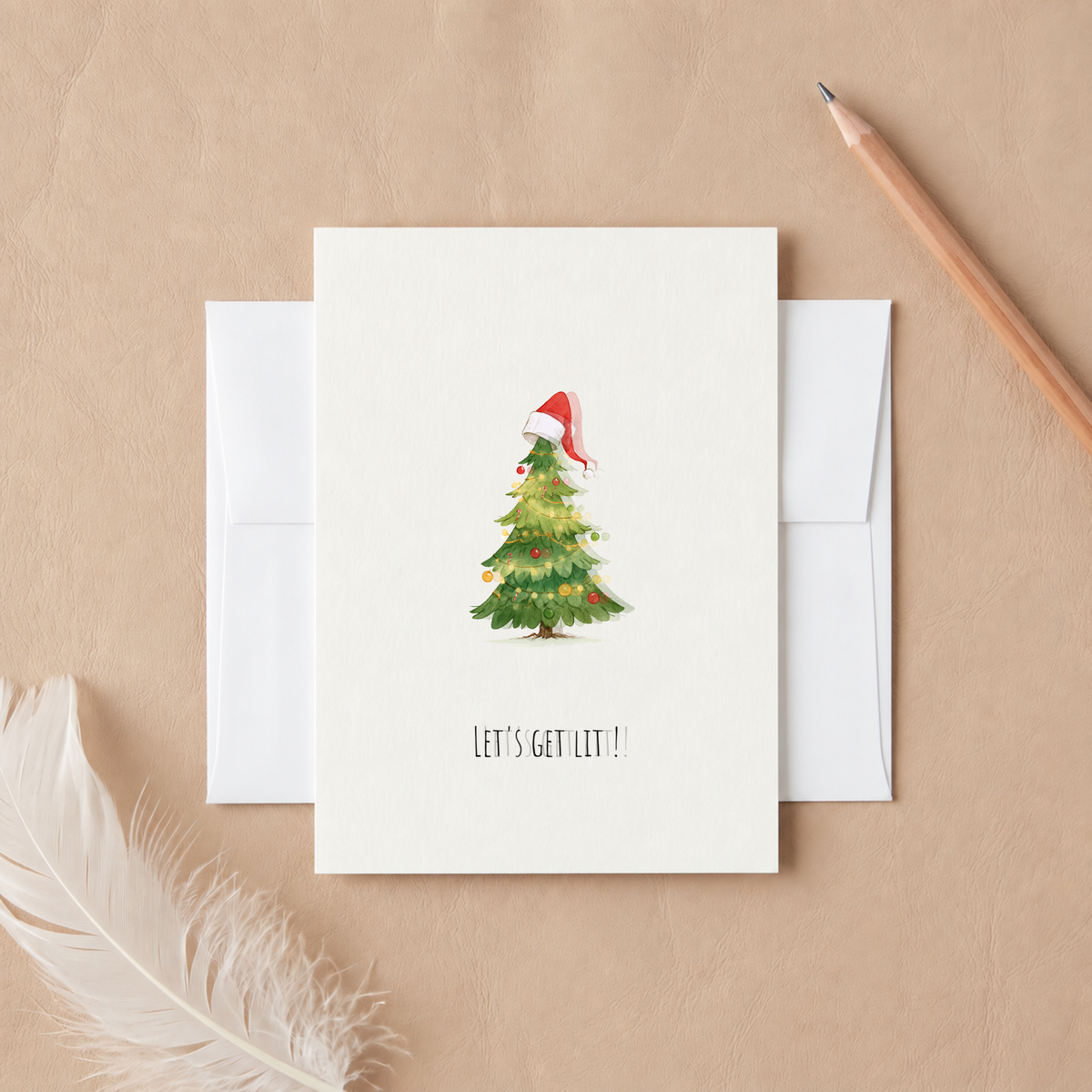 Funny Christmas Tree Card – Let's Get Lit Christmas Card, Watercolor Holiday Greeting Card