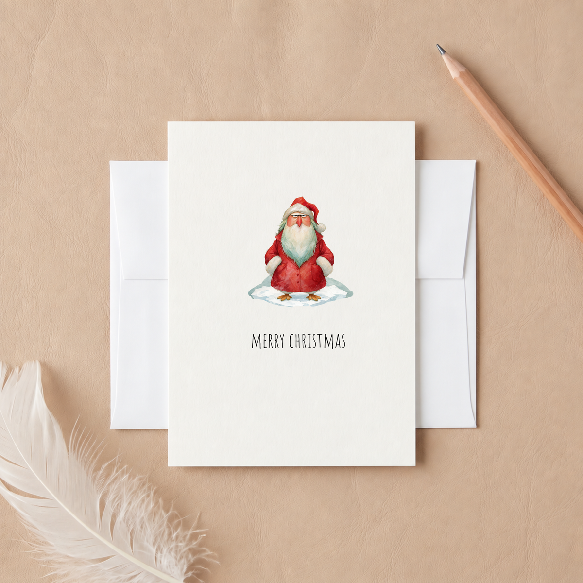 Cute Santa Penguin Christmas Card – Funny Merry Christmas Holiday Greeting Card