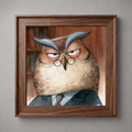 Professor Owl Wall Art Print – Wise Owl Portrait Poster, Scholarly Animal Character Decor - Nimbun Art - Frame not included
