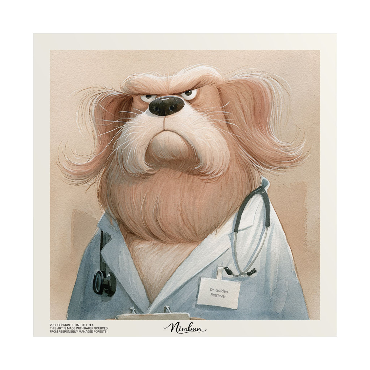 Doctor Golden Retriever Wall Art – Funny Dog Doctor Portrait Print, Medical Office Decor, Golden Retriever Wall Decor - Nimbun Art - Frame not included