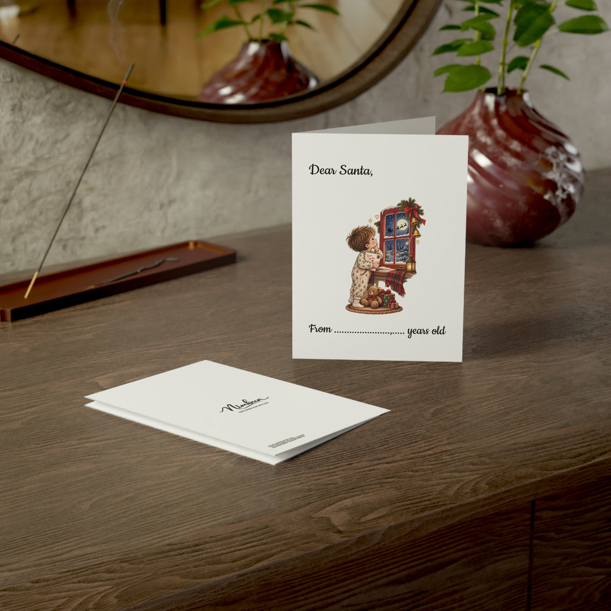 Dear Santa Card – Letter to Santa Christmas Card for Boys, Christmas Wish List Keepsake, Kids Holiday Activity Card