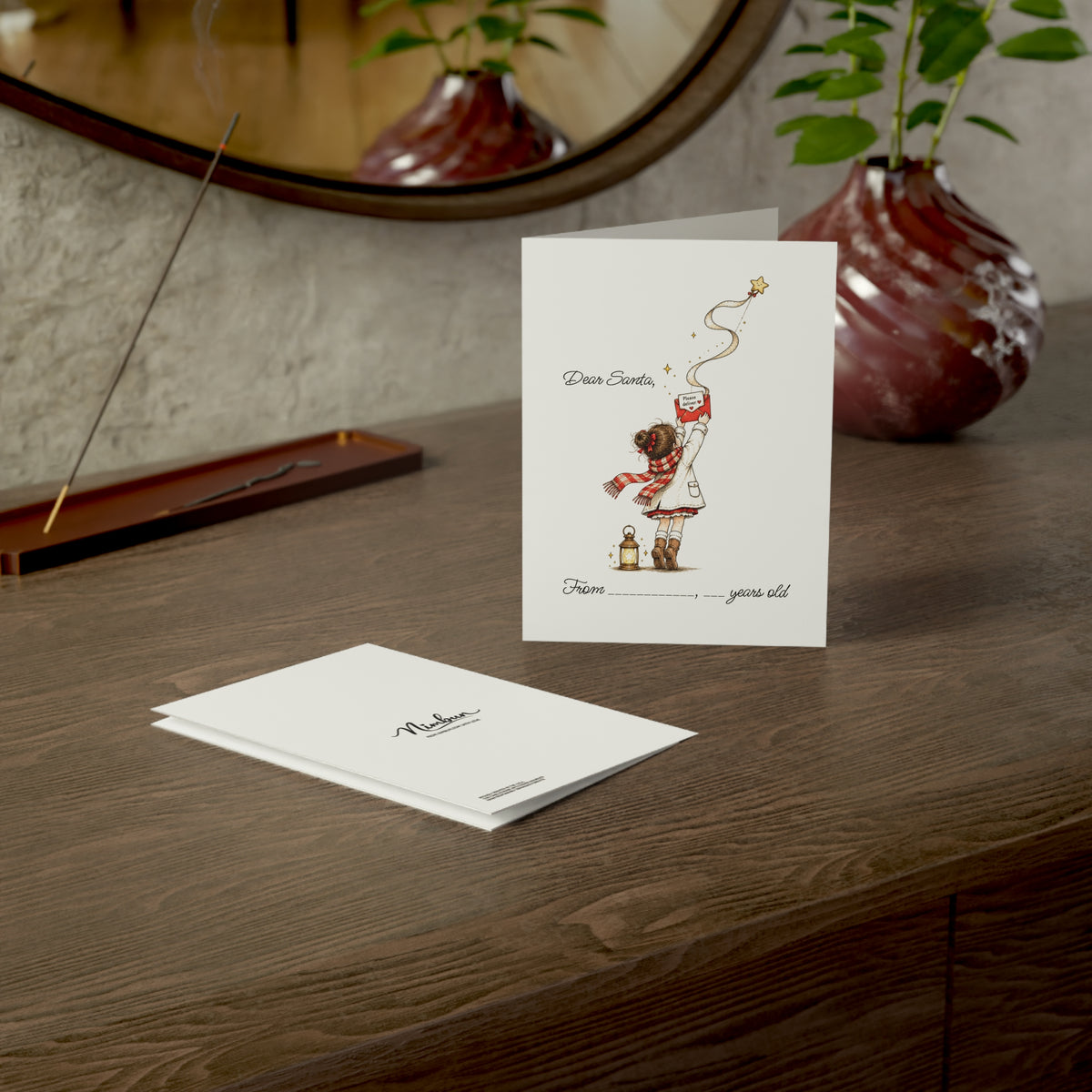 Dear Santa Card – Letter to Santa Christmas Card for Girls, Christmas Wish List Card for Kids, Holiday Activity Greeting Card