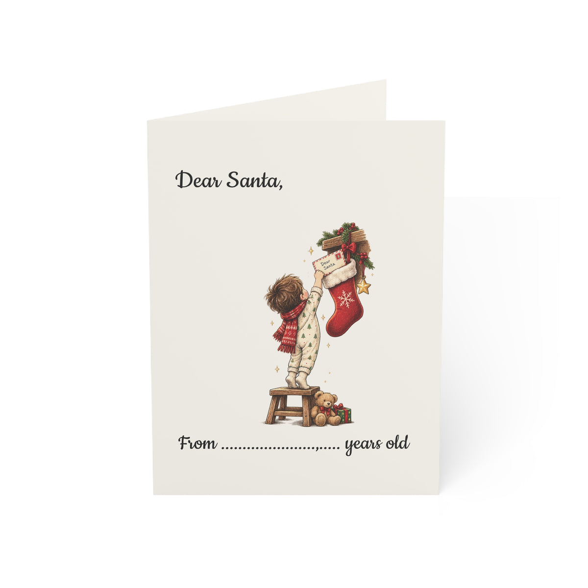 Dear Santa Card – Letter to Santa Christmas Card for Boys, Christmas Wish List Card, Kids Holiday Activity Greeting Card