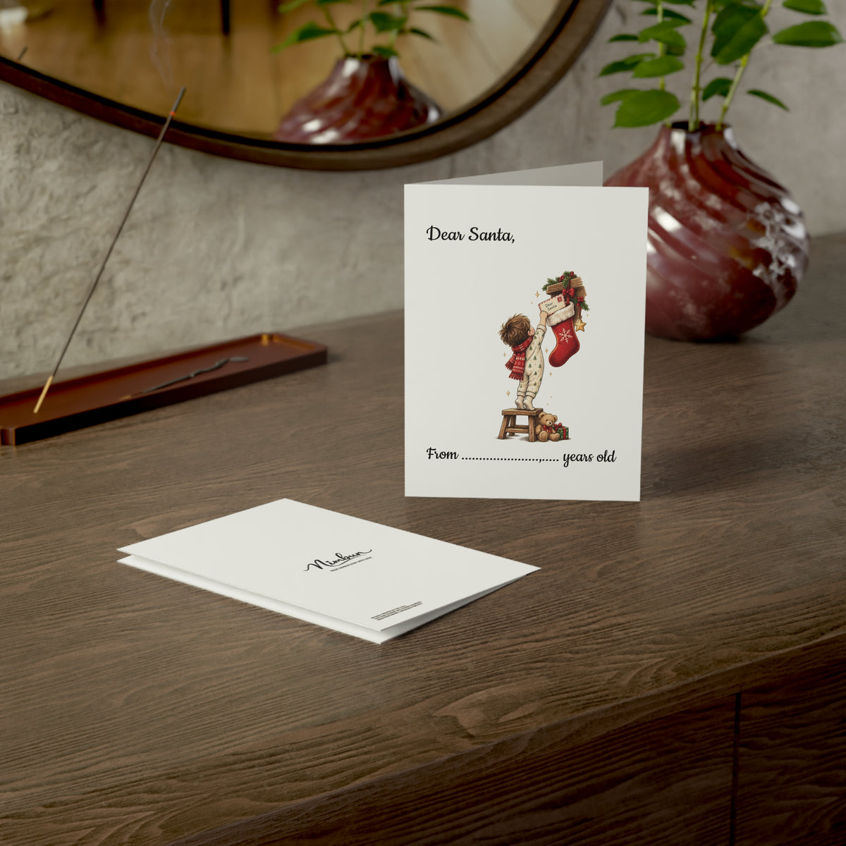 Dear Santa Card – Letter to Santa Christmas Card for Boys, Christmas Wish List Card, Kids Holiday Activity Greeting Card