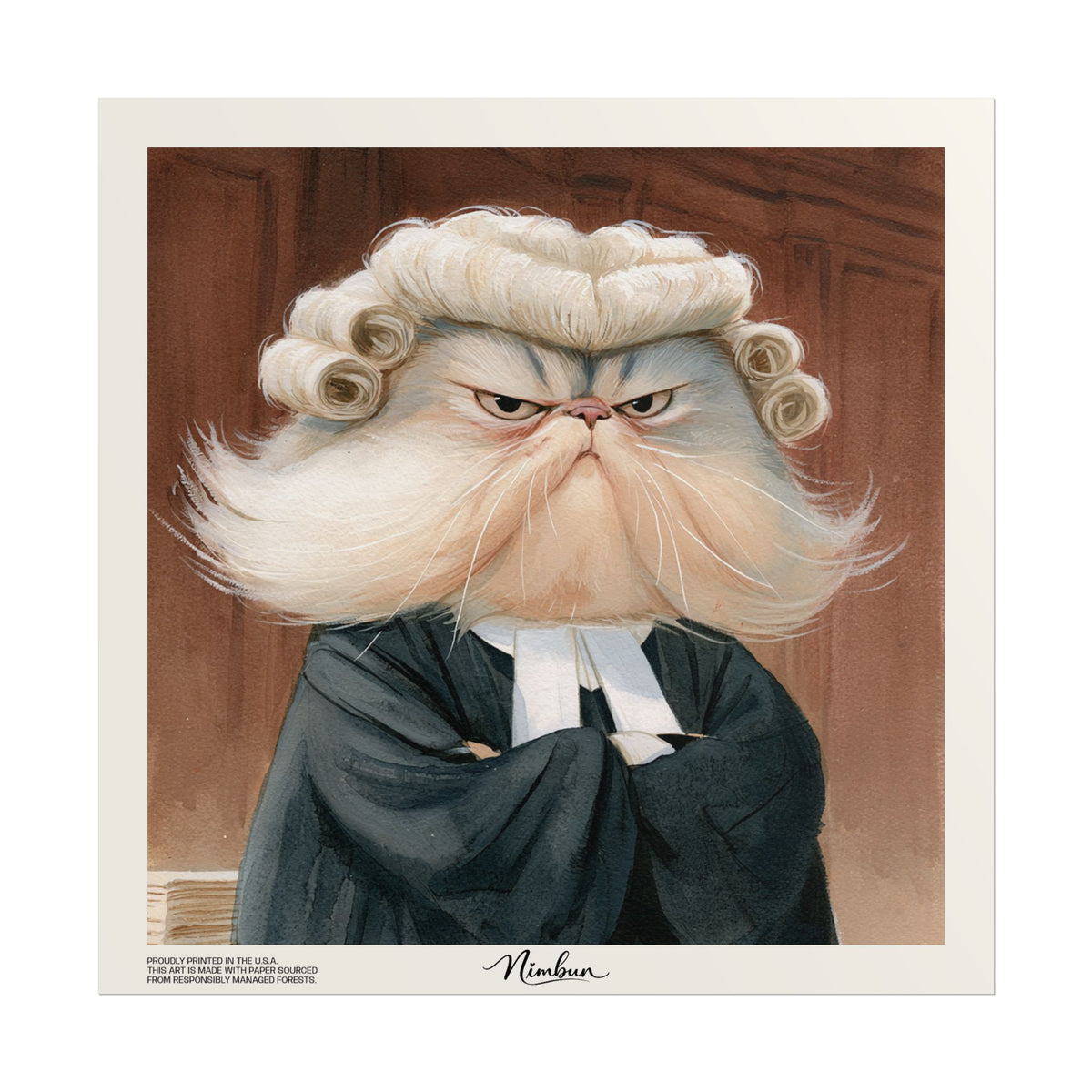 Judge Cat Wall Art Print – Funny British Longhair Cat Portrait, Lawyer Cat Poster, Courtroom Animal Wall Decor - Nimbun Art - Frame not included